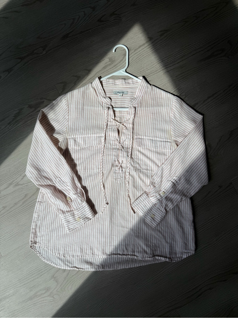 Madewell Red and White Striped Lace-Up Cotton Blouse